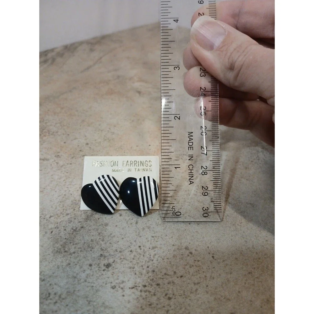 Retro Stud Earrings Striped Hearts Ovals & Squares 3 pair Acrylic